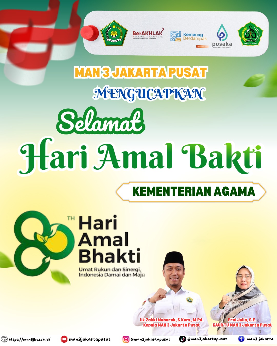 MAN 3 Jakarta Pusat Ucapkan Selamat Hari Amal Bakti Kementerian Agama ke-80