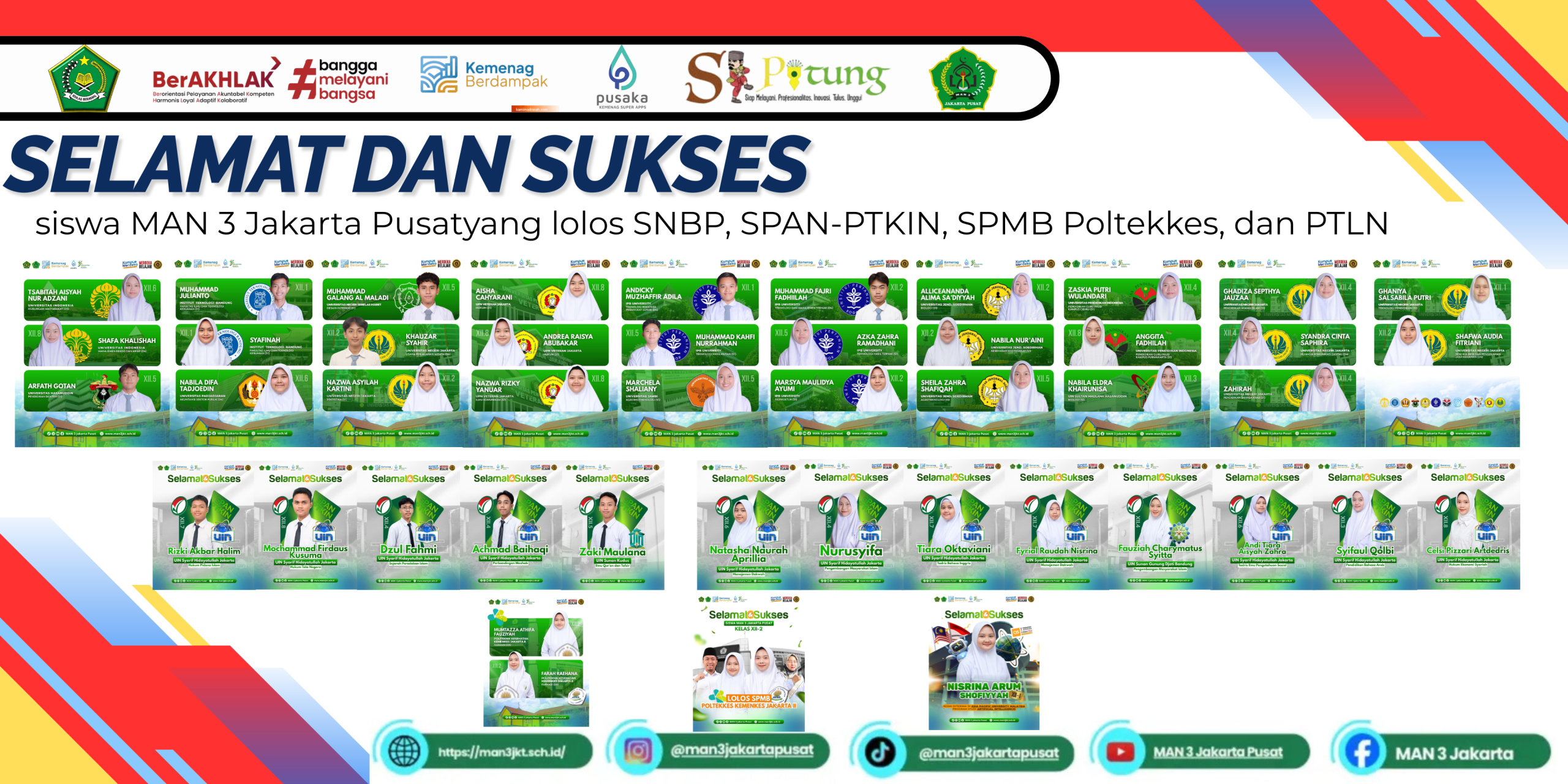 Selamat dan Sukses Siswa MAN 3 Jakarta Pusat lolos SNBP, SPAN-PTKIN, SPMB Poltekes, dan PTLN