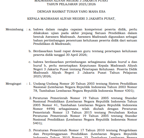 Pengumuman Kelulusan Peserta Didik Kelas XII Tahun Ajaran 2025/2026