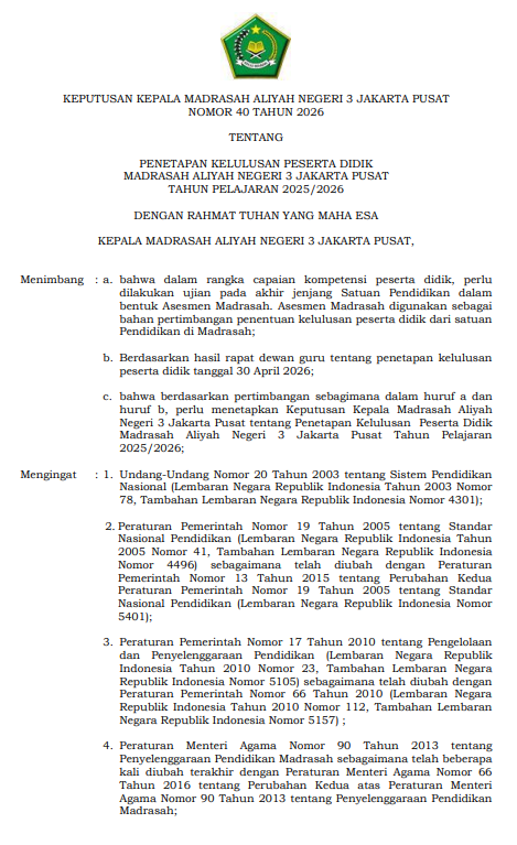 Pengumuman Kelulusan Peserta Didik Kelas XII Tahun Ajaran 2025/2026